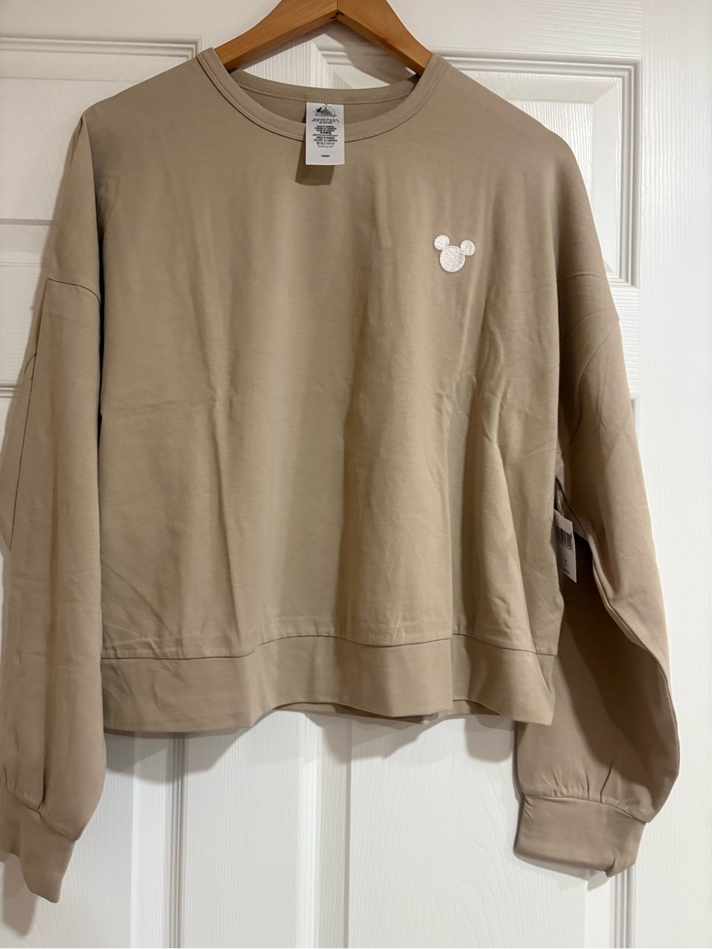 Disney Beige Crewneck with White Mickey Patch